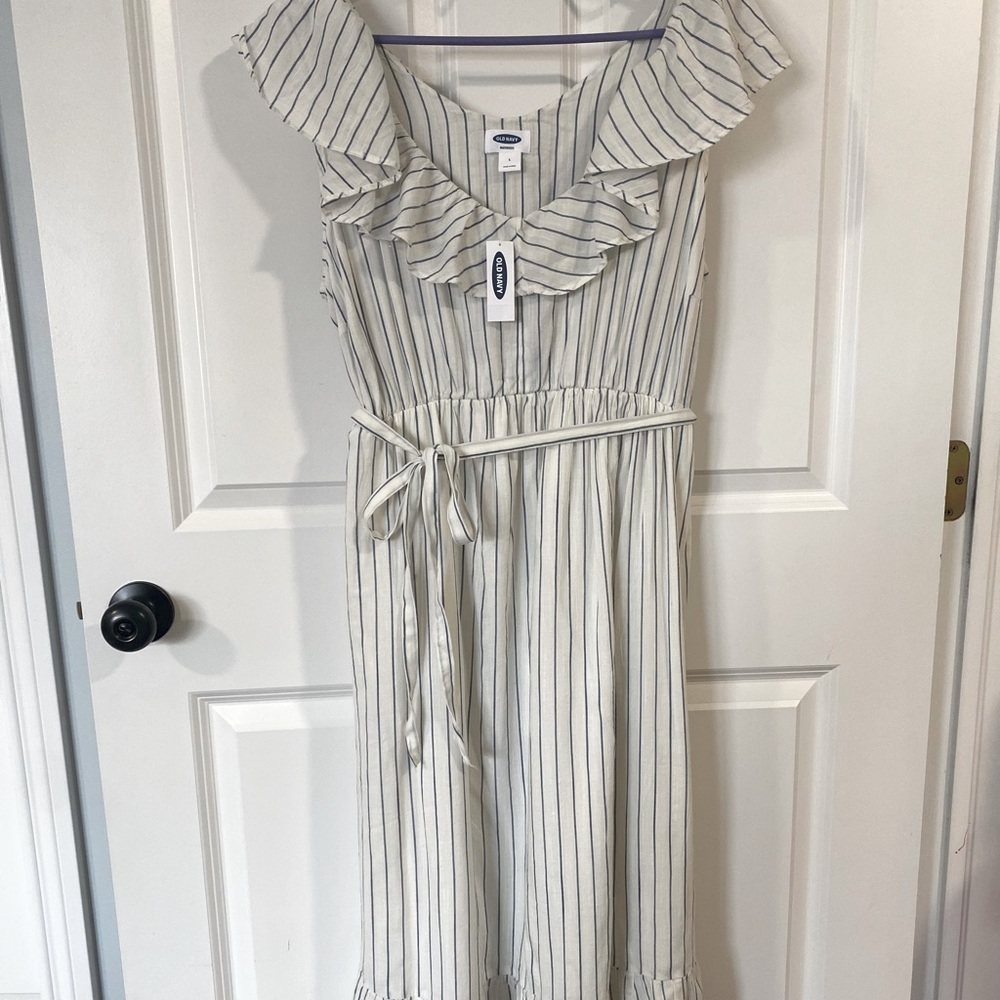 Old Navy White Pinstripe Linen Dress